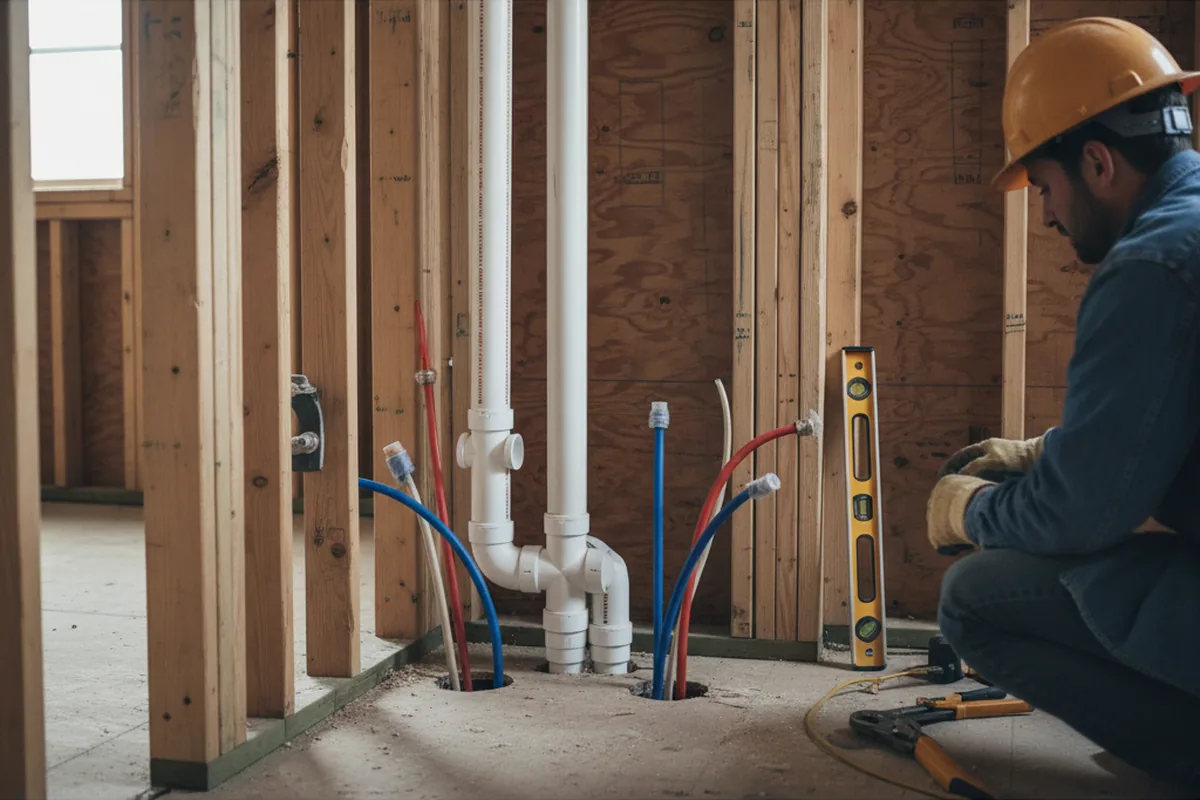 Drain and supply rough-in during Sump Pump Repair in Woods Cross